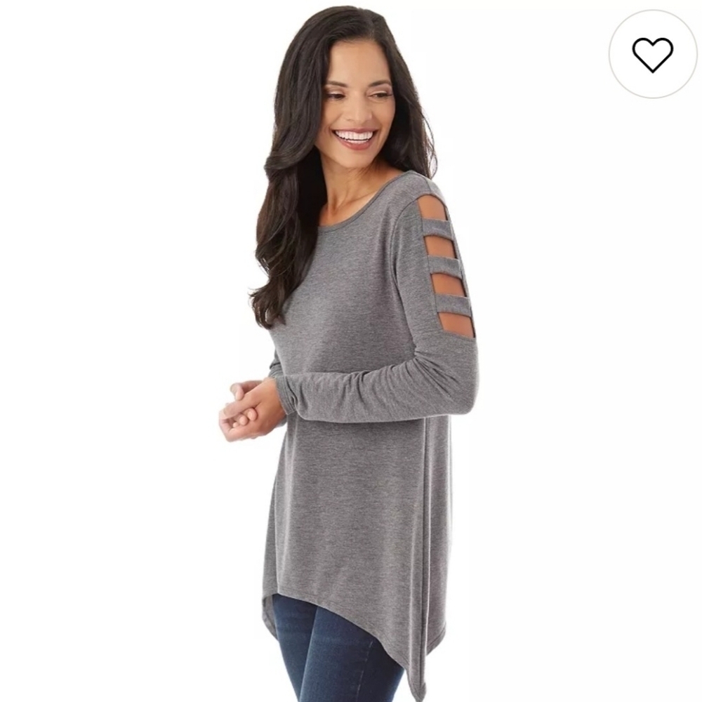 Apt. 9 Lattice Cutout Long Sleeve Blue Women's Top With Sharbite Hem Size M NWT - Picture 15 of 16